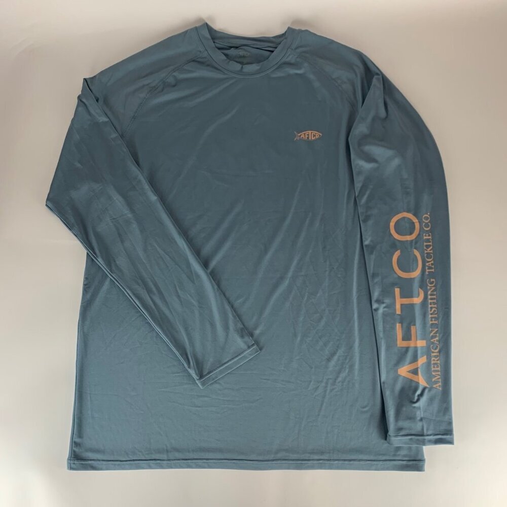 AFTCO Mens Blue Long Sleeve Athletic Crewneck Shirt Mens Large READ